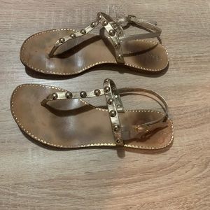Lilly Pulitzer Gold Studded Leather T-Strap Sandals